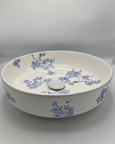 کاسه روشویی طرح شکوفه آبی قطر ۴۰ سانتیمتر